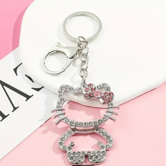 Hello Kitty Accessories - Hello Kitty Crystal Keychain in Silver Tone